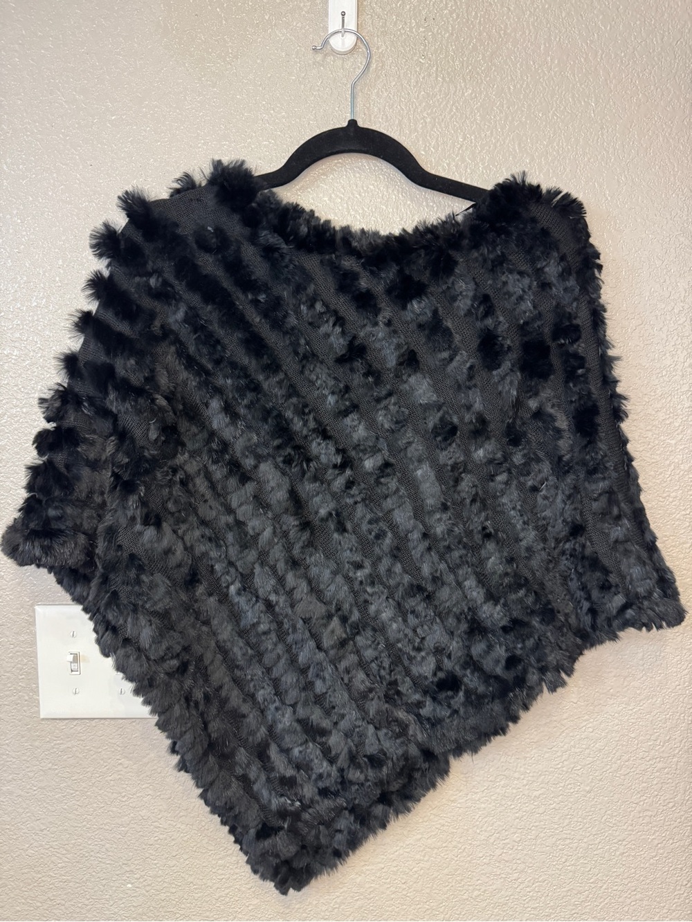 Alexis H Genuine Rabbit Fur Poncho Cape Black One Size Wool Blend